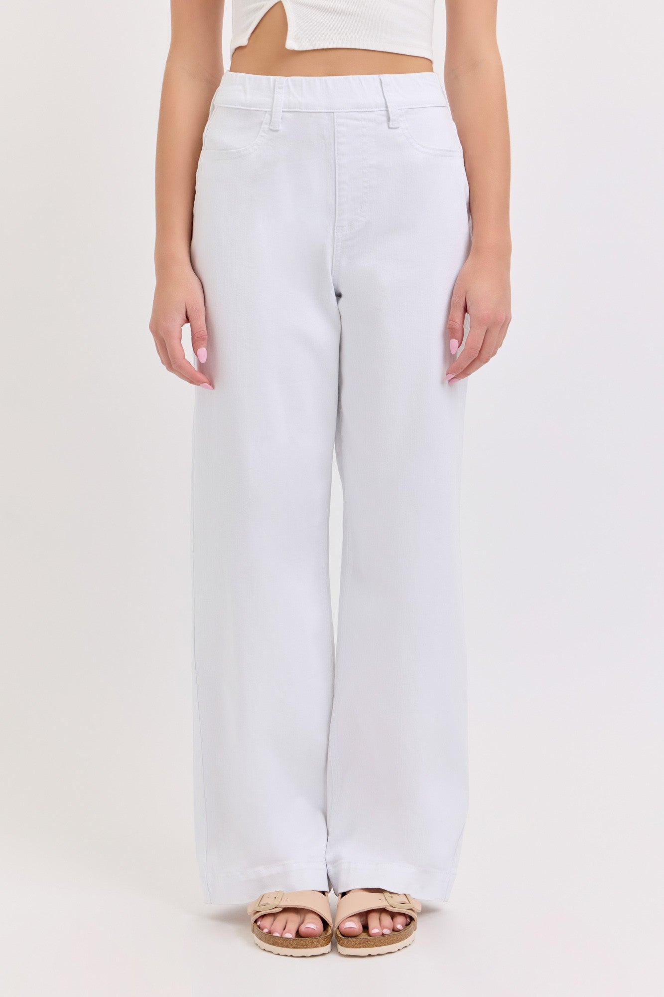 White High Rise Pull on Wide Leg
