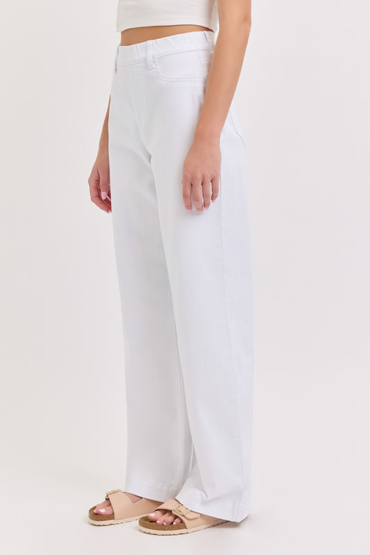 White High Rise Pull on Wide Leg